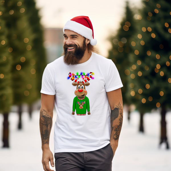 Christmas DTF Transfer - Green Jumper Reindeer  - Do it Yourself Iron On or Heat Press Hot Cold Peel T Shirt Any Material Full Colour