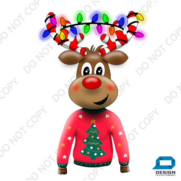 Christmas DTF Transfer - Red Jumper Reindeer  - Do it Yourself Iron On or Heat Press Hot Cold Peel T Shirt Any Material Full Colour