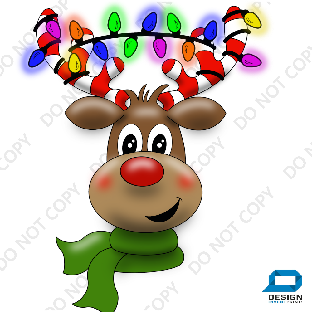 Christmas DTF Transfer - Green Scarf Reindeer - Do it Yourself Iron On or Heat Press Hot Cold Peel T Shirt Any Material Full Colour