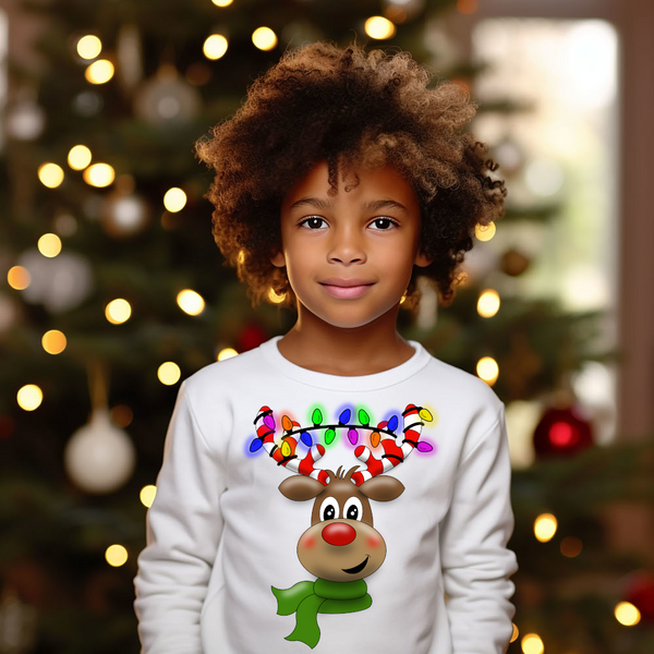 Christmas DTF Transfer - Green Scarf Reindeer - Do it Yourself Iron On or Heat Press Hot Cold Peel T Shirt Any Material Full Colour