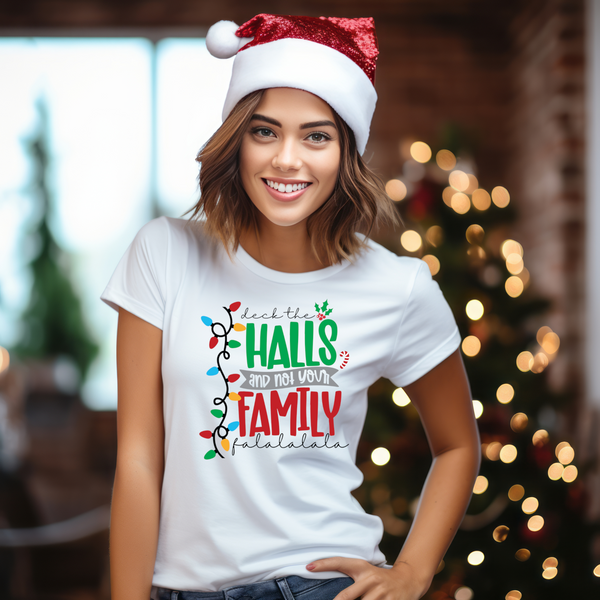 Christmas DTF Transfer - Deck The Halls Family - Do it Yourself Iron On or Heat Press Hot Cold Peel T Shirt Any Material Full Colour