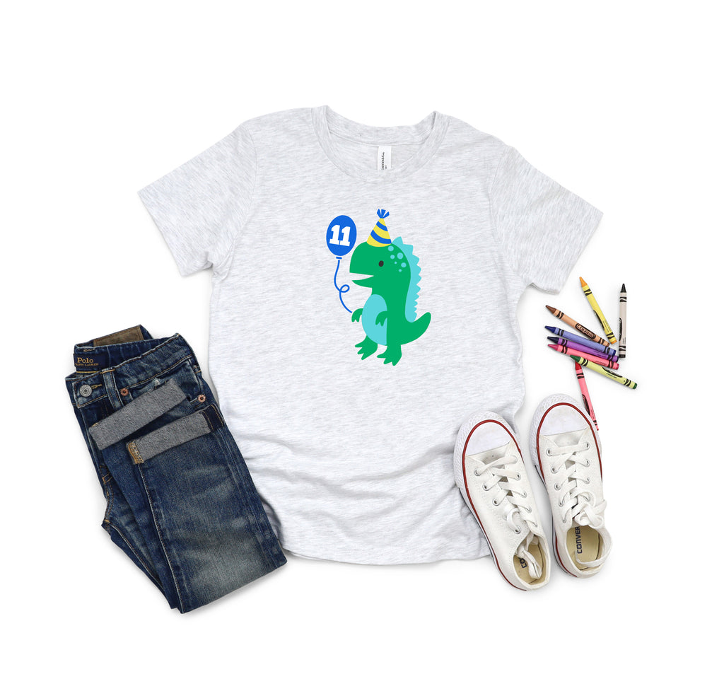 11th Birthday Boy Eleven Year Old- Dino Balloon Birthday Kids DTF Transfer - Gift Do it Yourself Iron On Heat Press Shirt Any Material Long Lasting Full Colour