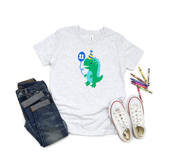 11th Birthday Boy Eleven Year Old- Dino Balloon Birthday Kids DTF Transfer - Gift Do it Yourself Iron On Heat Press Shirt Any Material Long Lasting Full Colour