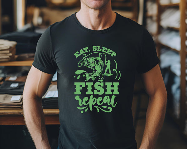 Fishing Fish Angling DTF Transfer -  Eat Sleep Fish Repeat - Do it Yourself Iron On Heat Press Hot or Cold Peel Shirt Any Material Long Lasting Full Colour