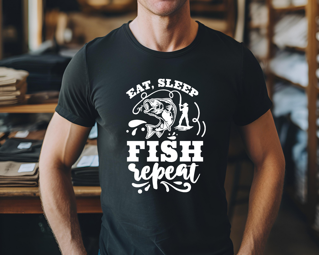 Fishing Fish Angling DTF Transfer -  Eat Sleep Fish Repeat - Do it Yourself Iron On Heat Press Hot or Cold Peel Shirt Any Material Long Lasting Full Colour