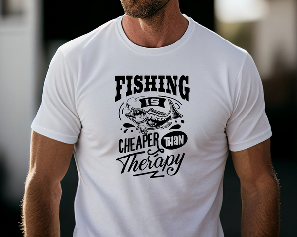 Fishing Fish Angling DTF Transfer -  Fishing Cheaper Than Therapy - Do it Yourself Iron On Heat Press Hot or Cold Peel Shirt Any Material Long Lasting Full Colour