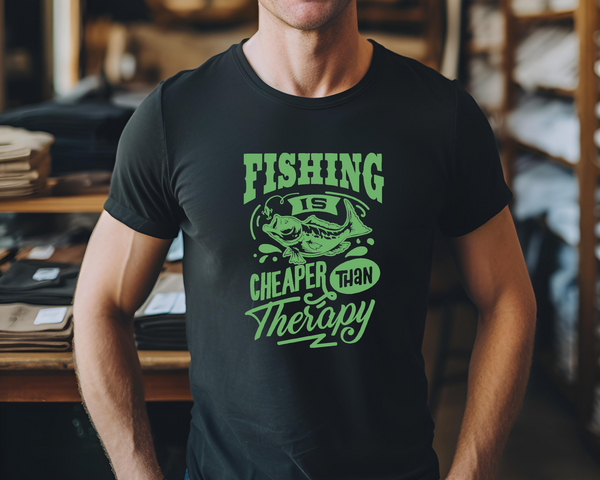 Fishing Fish Angling DTF Transfer -  Fishing Cheaper Than Therapy - Do it Yourself Iron On Heat Press Hot or Cold Peel Shirt Any Material Long Lasting Full Colour
