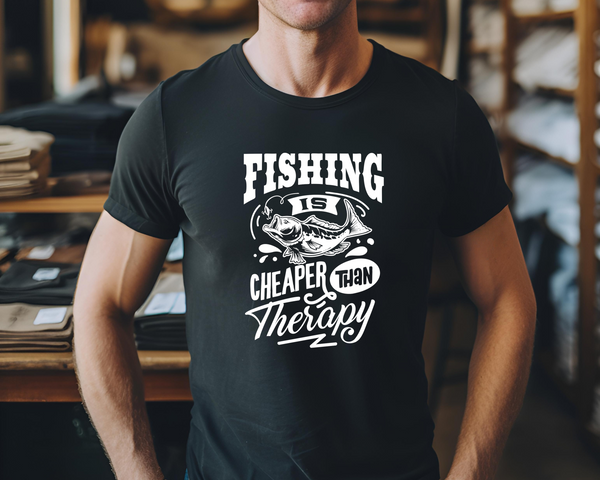 Fishing Fish Angling DTF Transfer -  Fishing Cheaper Than Therapy - Do it Yourself Iron On Heat Press Hot or Cold Peel Shirt Any Material Long Lasting Full Colour