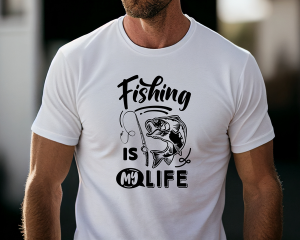 Fishing Fish Angling DTF Transfer - Fishing Is My Life - Do it Yourself Iron On Heat Press Hot or Cold Peel Shirt Any Material Long Lasting Full Colour