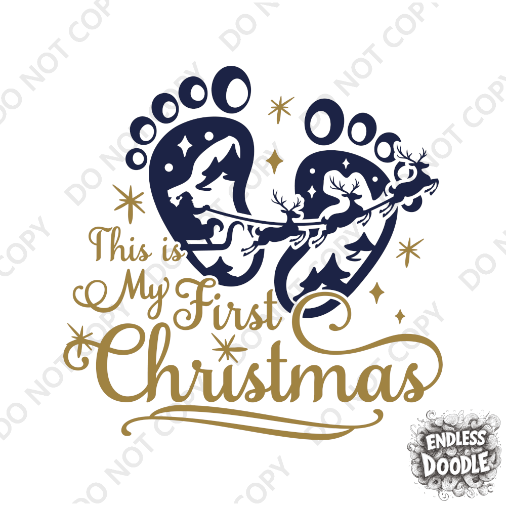 Christmas DTF Transfer - 1st Christmas Footprints - Do it Yourself Iron On or Heat Press Hot Cold Peel T Shirt Any Material Full Colour