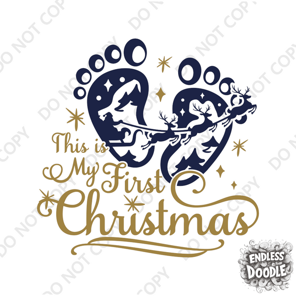 Christmas DTF Transfer - 1st Christmas Footprints - Do it Yourself Iron On or Heat Press Hot Cold Peel T Shirt Any Material Full Colour