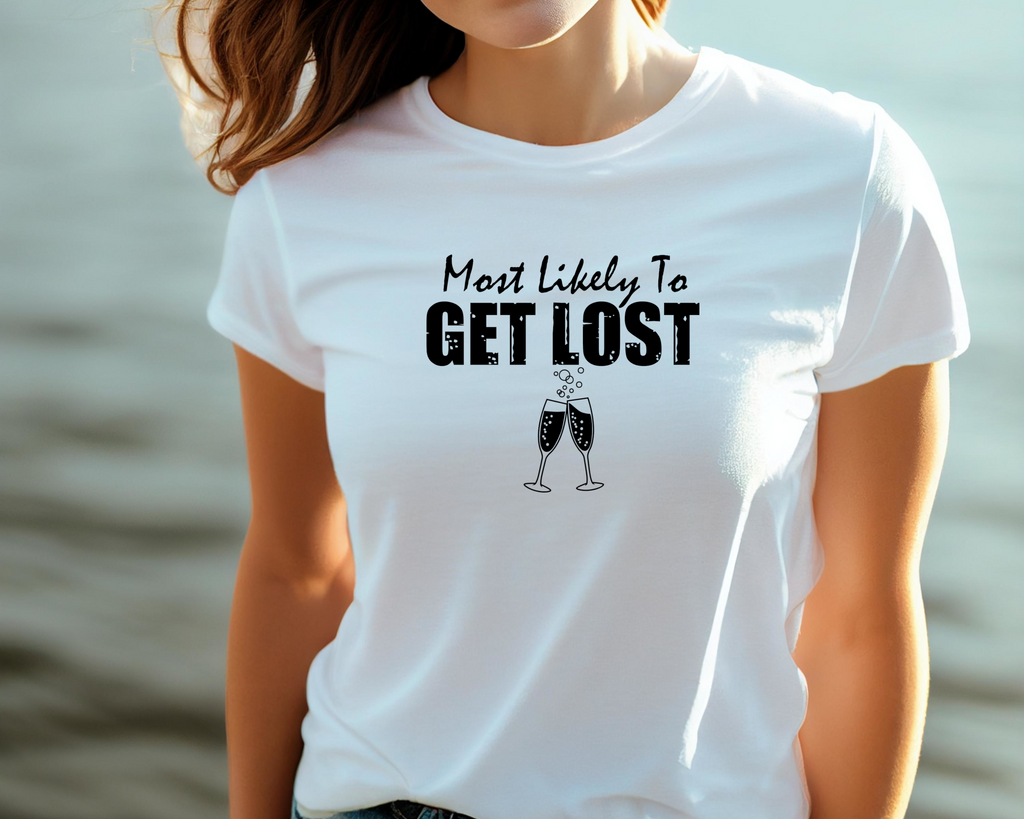 Wedding Hen Do Party DTF Transfer - Most Likely to Get Lost  - Do it Yourself Iron On Heat Press Hot or Cold Peel Shirt Any Material Long Lasting Full Colour