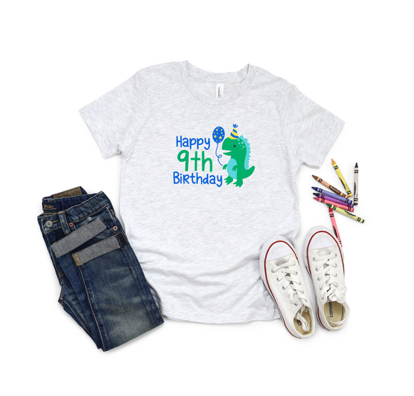 9th Birthday Boy Nine Year Old - Dino Happy Birthday Kids DTF Transfer - Gift Do it Yourself Iron On Heat Press Shirt Any Material Long Lasting Full Colour