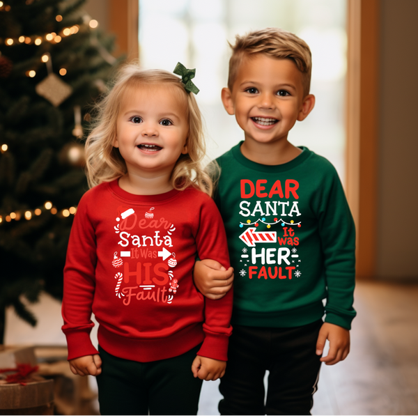 Christmas DTF Transfer - Dear Santa It Was Her Fault - Do it Yourself Iron On or Heat Press Hot Cold Peel T Shirt Any Material Full Colour