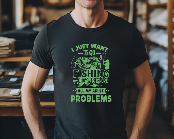 Fishing Fish Angling DTF Transfer - Ignore Adult Problems  - Do it Yourself Iron On Heat Press Hot or Cold Peel Shirt Any Material Long Lasting Full Colour