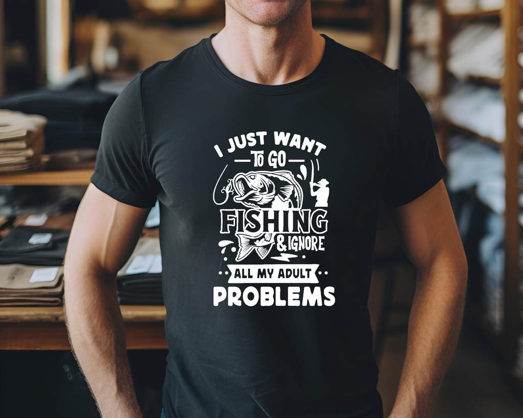 Fishing Fish Angling DTF Transfer - Ignore Adult Problems  - Do it Yourself Iron On Heat Press Hot or Cold Peel Shirt Any Material Long Lasting Full Colour