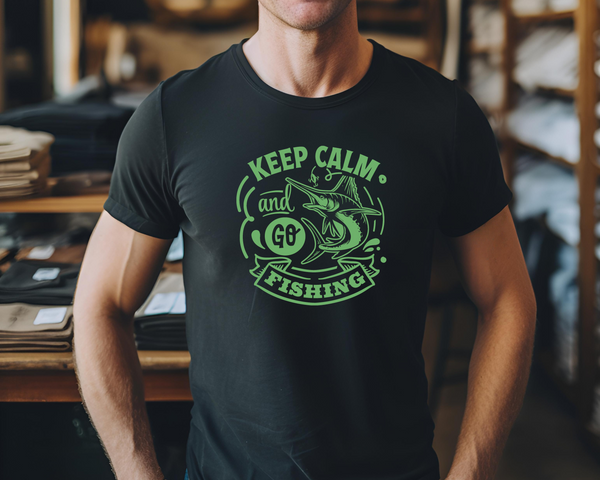 Fishing Fish Angling DTF Transfer - Keep Calm Go Fishing - Do it Yourself Iron On Heat Press Hot or Cold Peel Shirt Any Material Long Lasting Full Colour