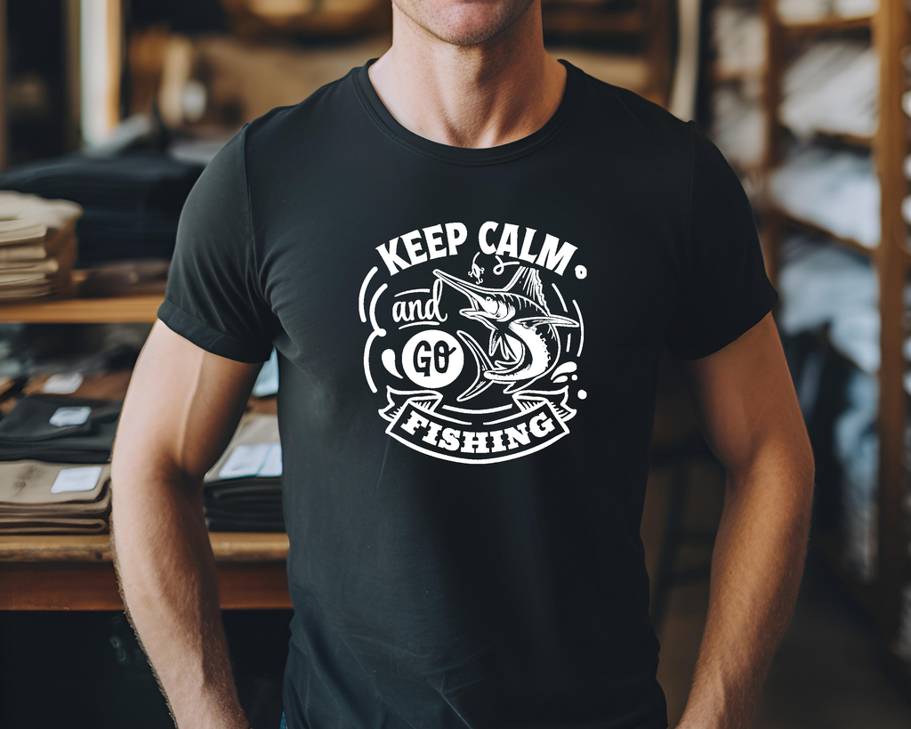 Fishing Fish Angling DTF Transfer - Keep Calm Go Fishing - Do it Yourself Iron On Heat Press Hot or Cold Peel Shirt Any Material Long Lasting Full Colour