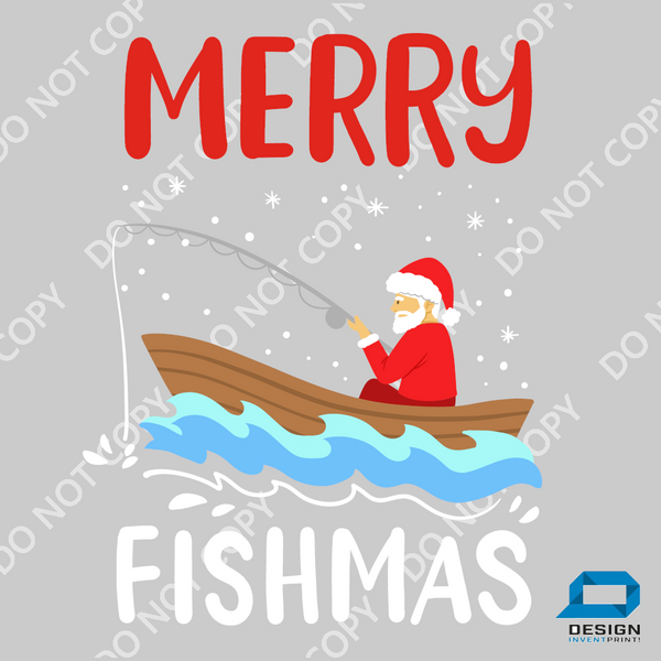Christmas DTF Transfer -Merry Fishmas Boat  - Do it Yourself Iron On or Heat Press Hot Cold Peel T Shirt Any Material Full Colour