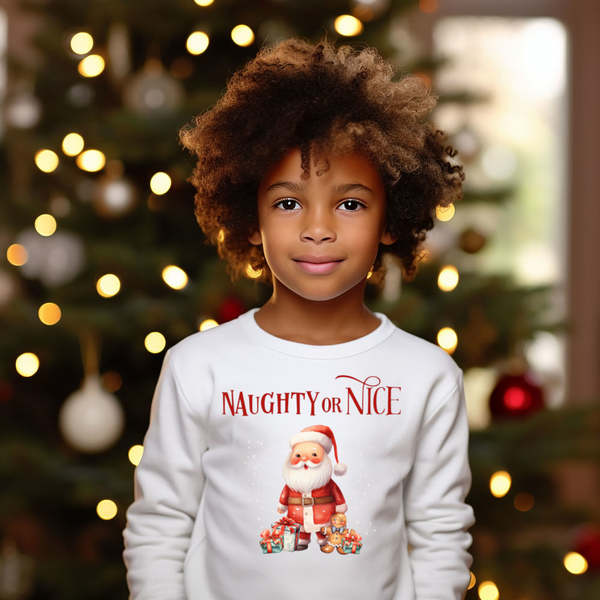 Christmas DTF Transfer - Nice or Nice Santa - Do it Yourself Iron On or Heat Press Hot Cold Peel T Shirt Any Material Full Colour