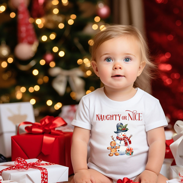 Christmas DTF Transfer - Nice or Nice Snowman - Do it Yourself Iron On or Heat Press Hot Cold Peel T Shirt Any Material Full Colour