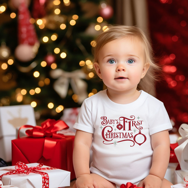Christmas DTF Transfer - 1st Christmas Ornamental - Do it Yourself Iron On or Heat Press Hot Cold Peel T Shirt Any Material Full Colour