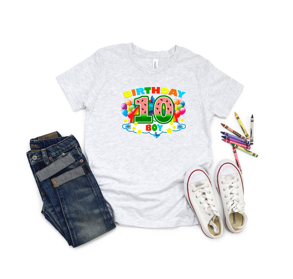 10th Birthday Boy Ten Year Old - Rainbow Birthday Kids DTF Transfer - Gift Do it Yourself Iron On Heat Press Shirt Any Material Long Lasting Full Colour