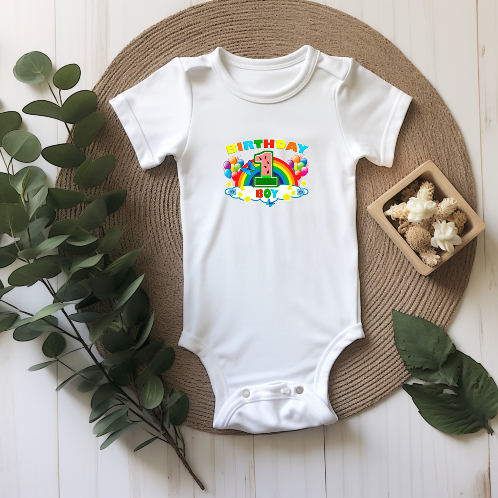 1st Birthday Boy One Year Old - Rainbow Birthday Kids DTF Transfer - Gift Do it Yourself Iron On Heat Press Shirt Any Material Long Lasting Full Colour