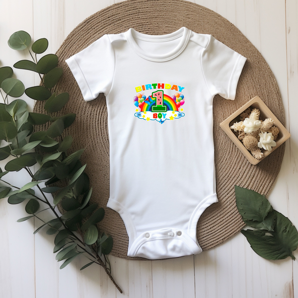 1st Birthday Boy One Year Old - Rainbow Birthday Kids DTF Transfer - Gift Do it Yourself Iron On Heat Press Shirt Any Material Long Lasting Full Colour