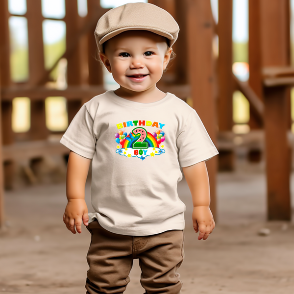 2nd Birthday Boy Two Year Old - Rainbow Birthday Kids DTF Transfer - Gift Do it Yourself Iron On Heat Press Shirt Any Material Long Lasting Full Colour