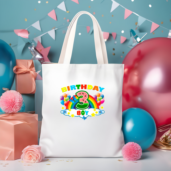 3rd Birthday Boy Three Year Old - Rainbow Birthday Kids DTF Transfer - Gift Do it Yourself Iron On Heat Press Shirt Any Material Long Lasting Full Colour