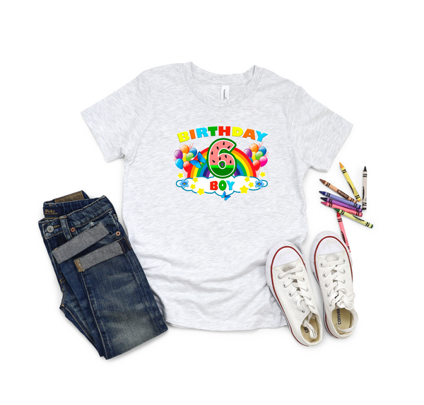 6th Birthday Boy Six Year Old - Rainbow Birthday Kids DTF Transfer - Gift Do it Yourself Iron On Heat Press Shirt Any Material Long Lasting Full Colour