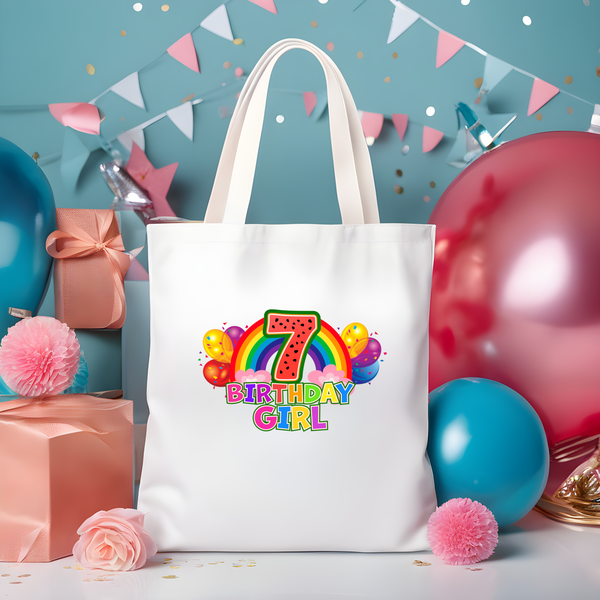 7th Birthday Girl One Year Seven - Rainbow Birthday Kids DTF Transfer - Gift Do it Yourself Iron On Heat Press Shirt Any Material Long Lasting Full Colour