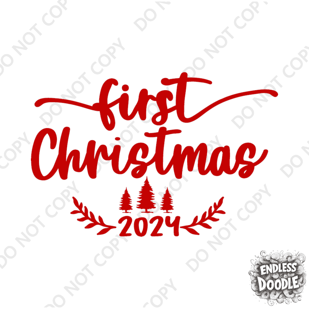 Christmas DTF Transfer - 1st Christmas Red - Do it Yourself Iron On or Heat Press Hot Cold Peel T Shirt Any Material Full Colour