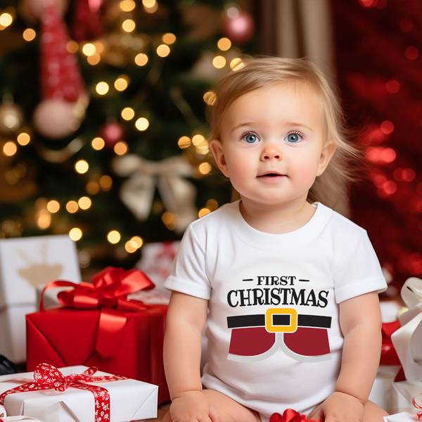 Christmas DTF Transfer - 1st Christmas Santa Belt - Do it Yourself Iron On or Heat Press Hot Cold Peel T Shirt Any Material Full Colour