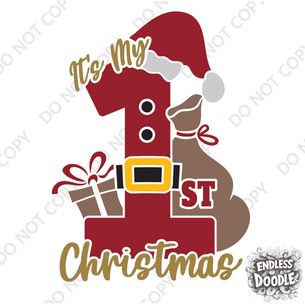 Christmas DTF Transfer - 1st Christmas Santa Hat - Do it Yourself Iron On or Heat Press Hot Cold Peel T Shirt Any Material Full Colour