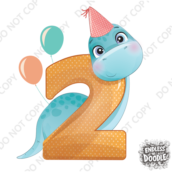 2nd Birthday Boy Two Year Old - T Rex Kids DTF Transfer - Gift Do it Yourself Iron On Heat Press Shirt Any Material Long Lasting Full Colour