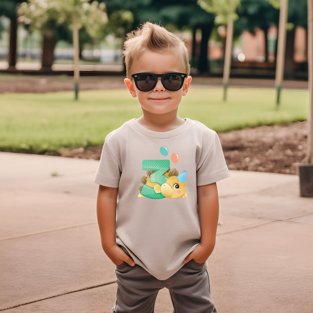 3rd Birthday Boy Three Year Old - T Rex Kids DTF Transfer - Gift Do it Yourself Iron On Heat Press Shirt Any Material Long Lasting Full Colour