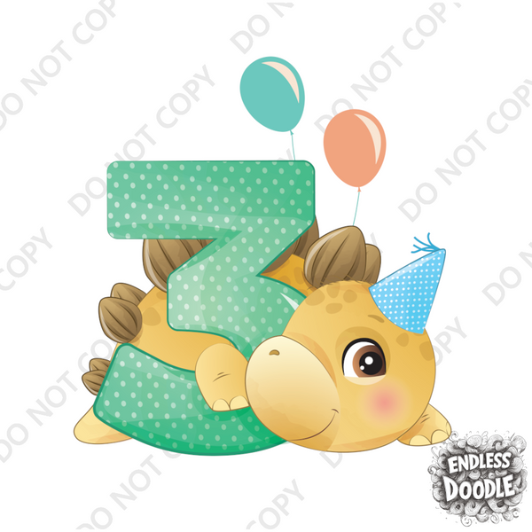 3rd Birthday Boy Three Year Old - T Rex Kids DTF Transfer - Gift Do it Yourself Iron On Heat Press Shirt Any Material Long Lasting Full Colour