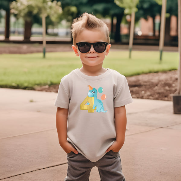 4th Birthday Boy Four Year Old - T Rex Kids DTF Transfer - Gift Do it Yourself Iron On Heat Press Shirt Any Material Long Lasting Full Colour