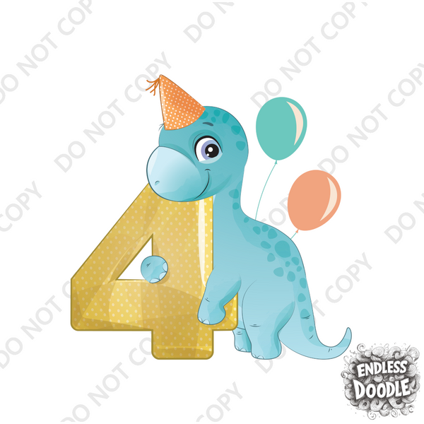 4th Birthday Boy Four Year Old - T Rex Kids DTF Transfer - Gift Do it Yourself Iron On Heat Press Shirt Any Material Long Lasting Full Colour
