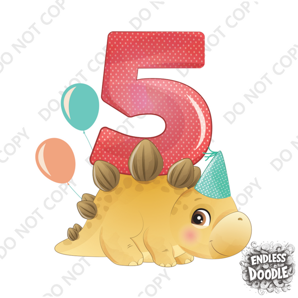 5th Birthday Boy Five Year Old - T Rex Kids DTF Transfer - Gift Do it Yourself Iron On Heat Press Shirt Any Material Long Lasting Full Colour
