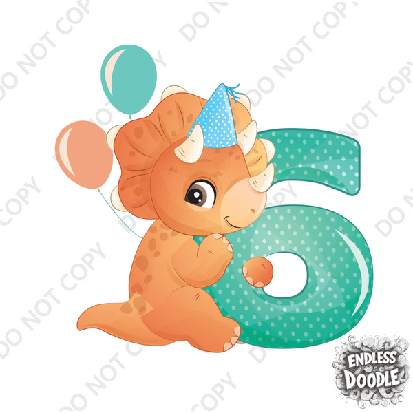 6th Birthday Boy Six Year Old - T Rex Kids DTF Transfer - Gift Do it Yourself Iron On Heat Press Shirt Any Material Long Lasting Full Colour