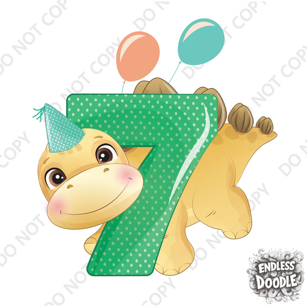 7th Birthday Boy Seven Year Old - T Rex Kids DTF Transfer - Gift Do it Yourself Iron On Heat Press Shirt Any Material Long Lasting Full Colour