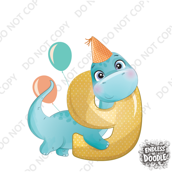 9th Birthday Boy Nine Year Old - T Rex Kids DTF Transfer - Gift Do it Yourself Iron On Heat Press Shirt Any Material Long Lasting Full Colour