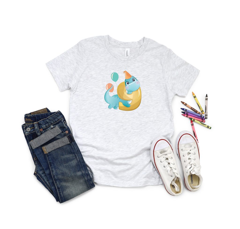 9th Birthday Boy Nine Year Old - T Rex Kids DTF Transfer - Gift Do it Yourself Iron On Heat Press Shirt Any Material Long Lasting Full Colour