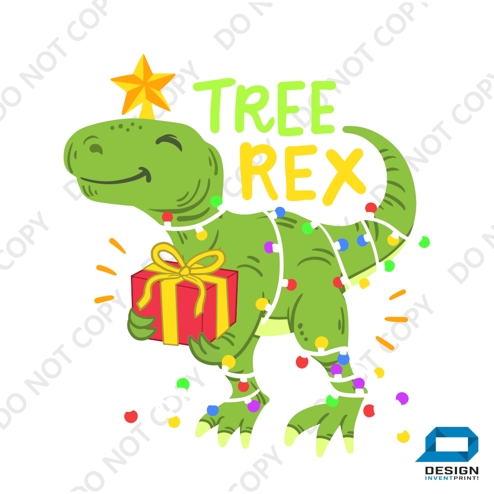 Christmas DTF Transfer - T-Rex - Do it Yourself Iron On or Heat Press Hot Cold Peel T Shirt Any Material Full Colour