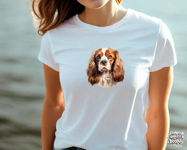 Cavalier King Charles Spaniel Dog DTF Transfer Gift Iron On Transfer Do it Yourself Heat Press for Clothing T Shirt Any Material Long Lasting (KCCS047)