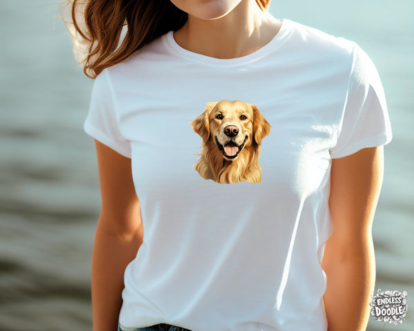 Golden Retriever Dog DTF Transfer Gift Iron On Transfer Do it Yourself Heat Press for Clothing T Shirt Any Material Long Lasting (GOLDRE063)