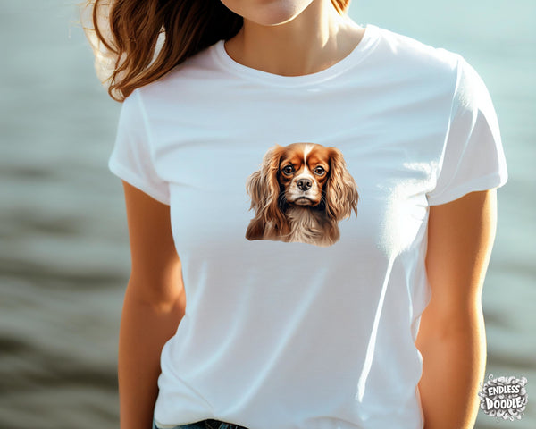 Cavalier King Charles Spaniel Dog DTF Transfer Gift Iron On Transfer Do it Yourself Heat Press for Clothing T Shirt Any Material Long Lasting (KCCS035)